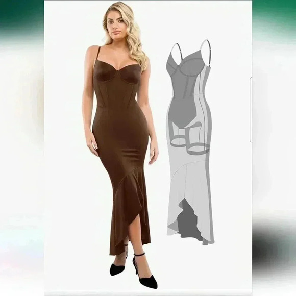 NWT Popilush Brown Corset Dress With Built In Shapewear Size XXL - Picture 1 of 11